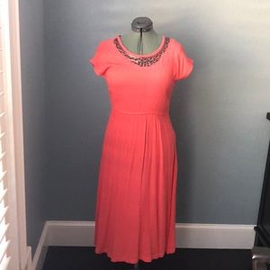 Gauzy Half Moon Jeweled neckline maxi/midi dress